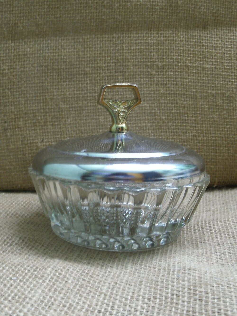 Vintage Kromex Glass Crystal Dip Bowl Chrome Lid